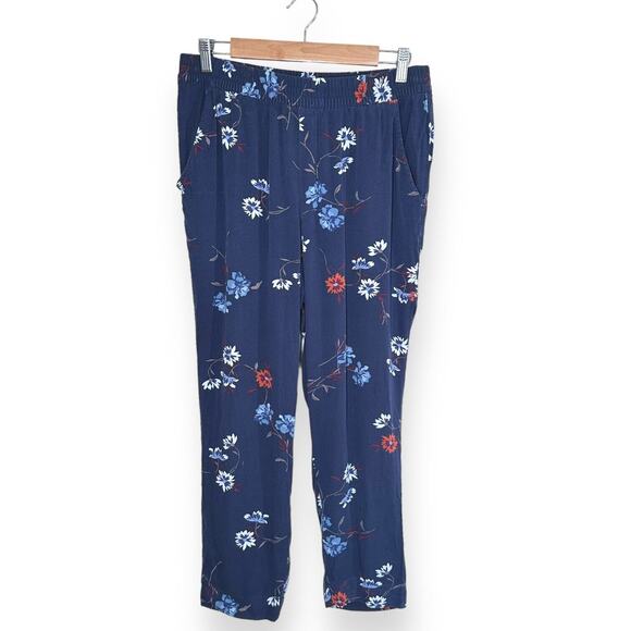 JESSICA SIMPSON Floral Blue Cropped Pants Pull On Banded Waist Relaxed Lagenlook - Picture 3 of 10